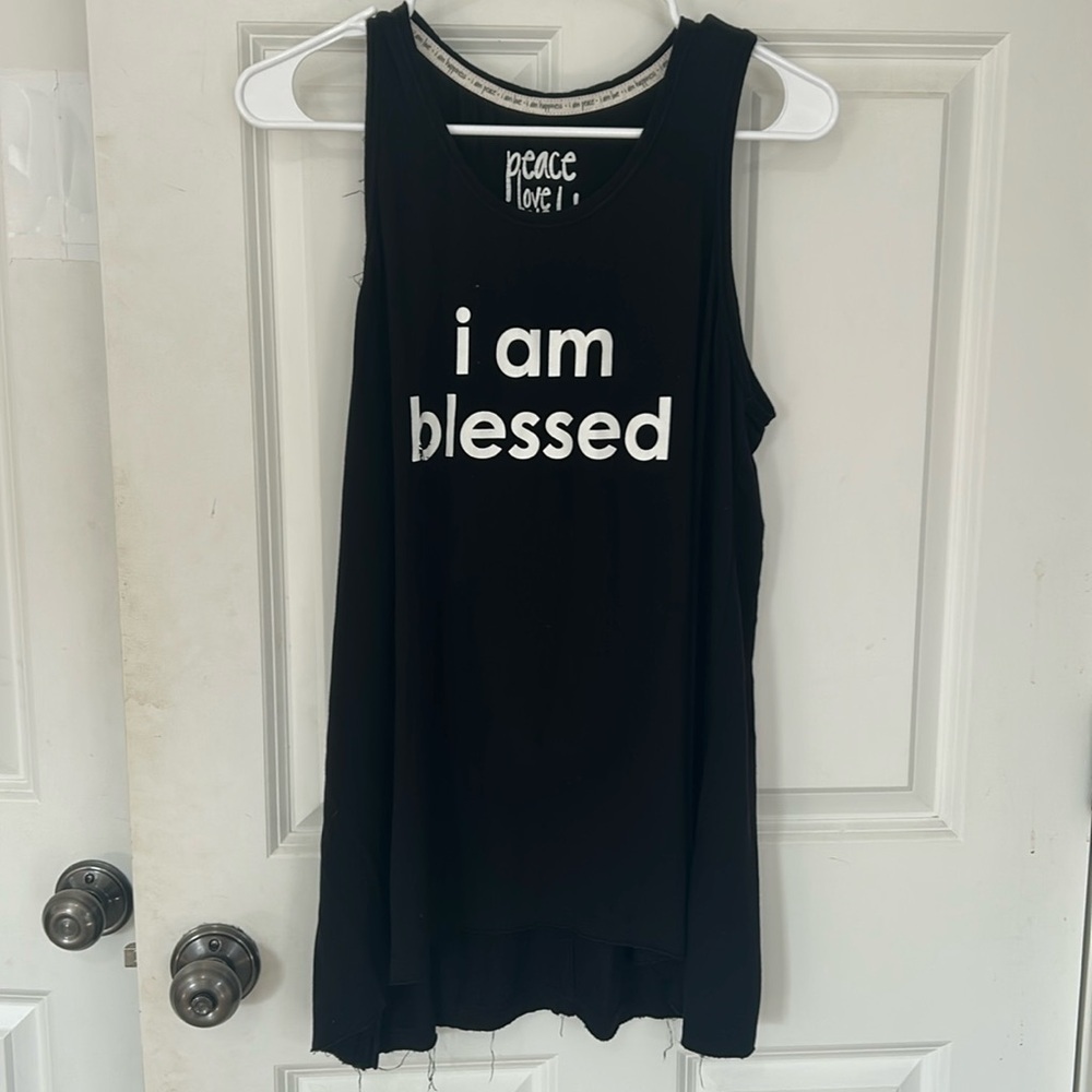 Peace Love World Womenâs Tank Top Cotton Shirt, Size Small Black Extra Long